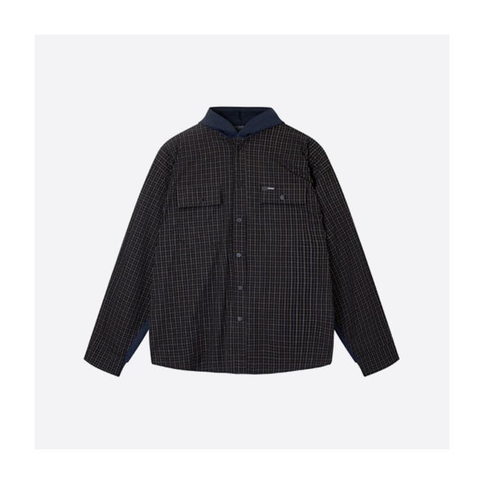 バレンシアガのチェック柄パッチワークフード付きジャケット