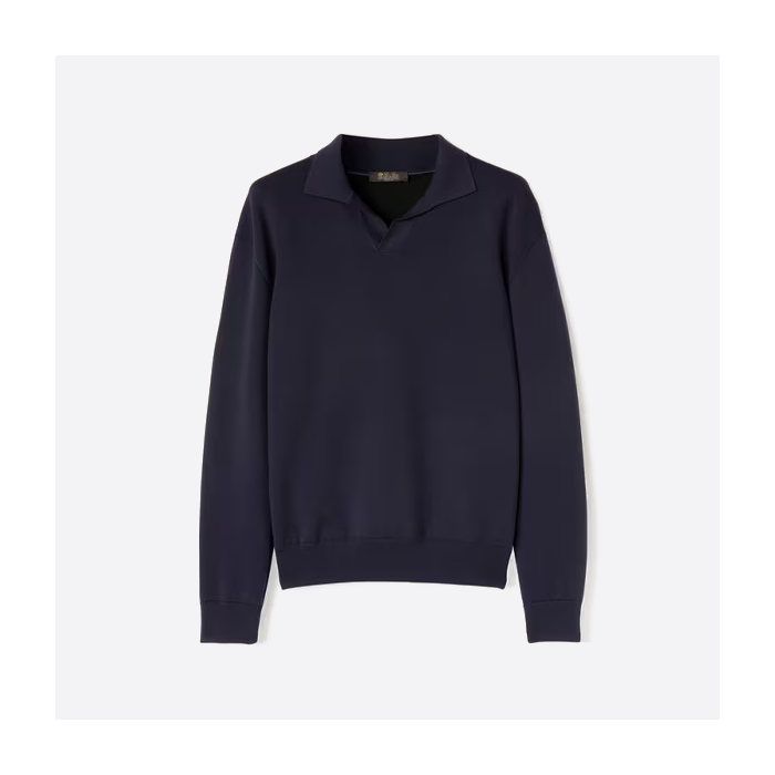 ロロ ピアーナ ネイビー ブルー メンズ ウール ポロシャツ