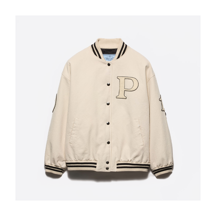 プラダ パッチ刺繍レザージャケット ホワイト