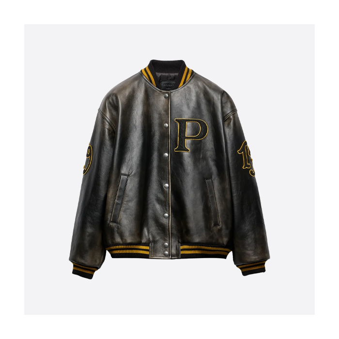 プラダ パッチ刺繍レザージャケット ブラック