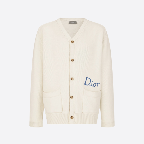 ディオールの刺繍入りコットン混紡ボタンダウンカーディガンセーター