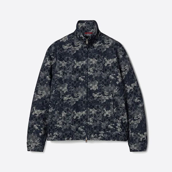 グッチのカモフラージュ柄フルプリントジャカードスーツデニムジャケット