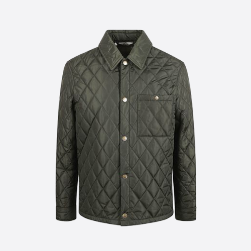 バーバリーの無​​地キルティングポケットチェックコットンコート、グリーン