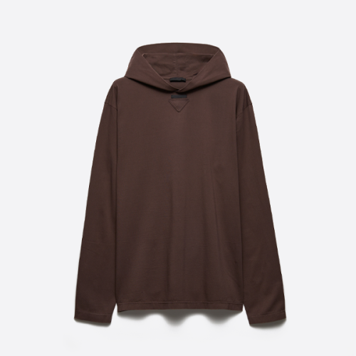 プラッドカラーラベルコットンルーズフィットフード付きスウェットシャツ