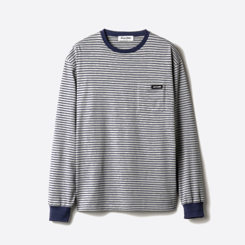 ミュウミュウ グレー ストライプ 長袖Tシャツ