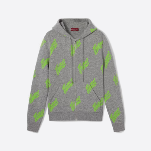 グッチ リバーシブル ジャカード カシミアブレンド フード付き セーター カーディガン