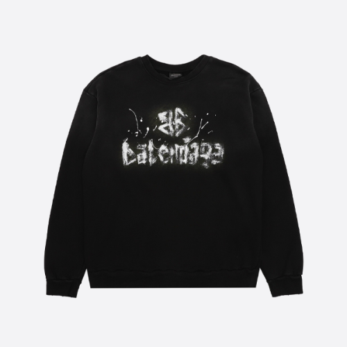 バレンシアガ ウォッシュ加工 ハンドペイント レター クルーネックスウェットシャツ