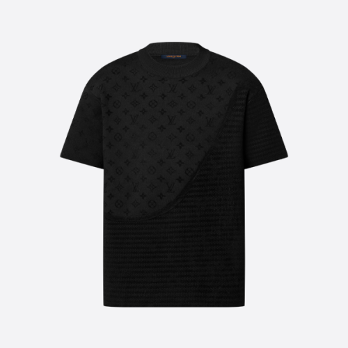 ルイ・ヴィトン ダークパターン ニット 半袖Tシャツ、ブラック