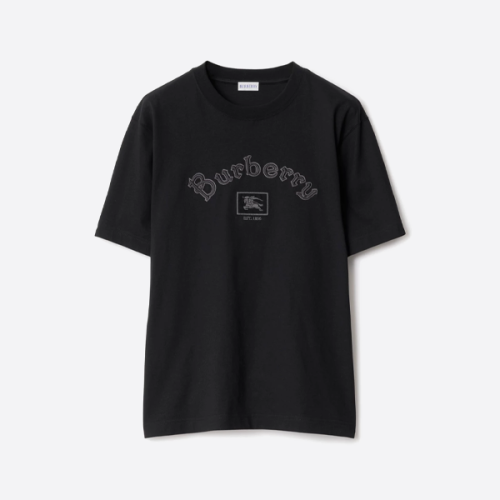 バーバリー ゴシック 刺繍 半袖Tシャツ、ブラック